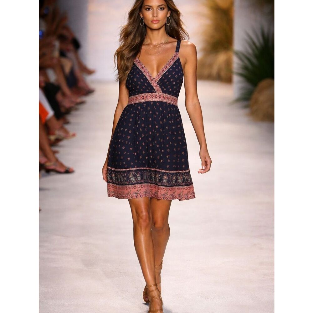 BloomChic Navy Floral Trim Dress with Pink Accents